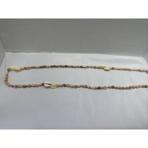 Vintage necklace Beach Sea Shell Long Dotted Designed Swirl Brown Off White Used